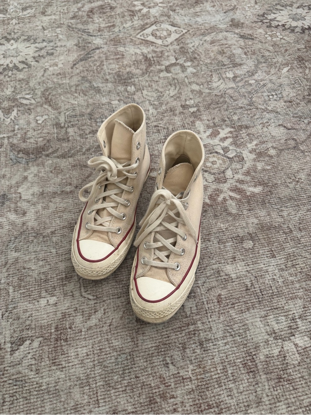 Converse High-Top Canvas Sneakers in Beige with Red Trim
